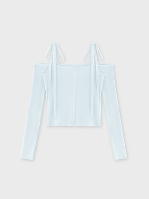 Off shoulder ribbon knit tops(eme10397)