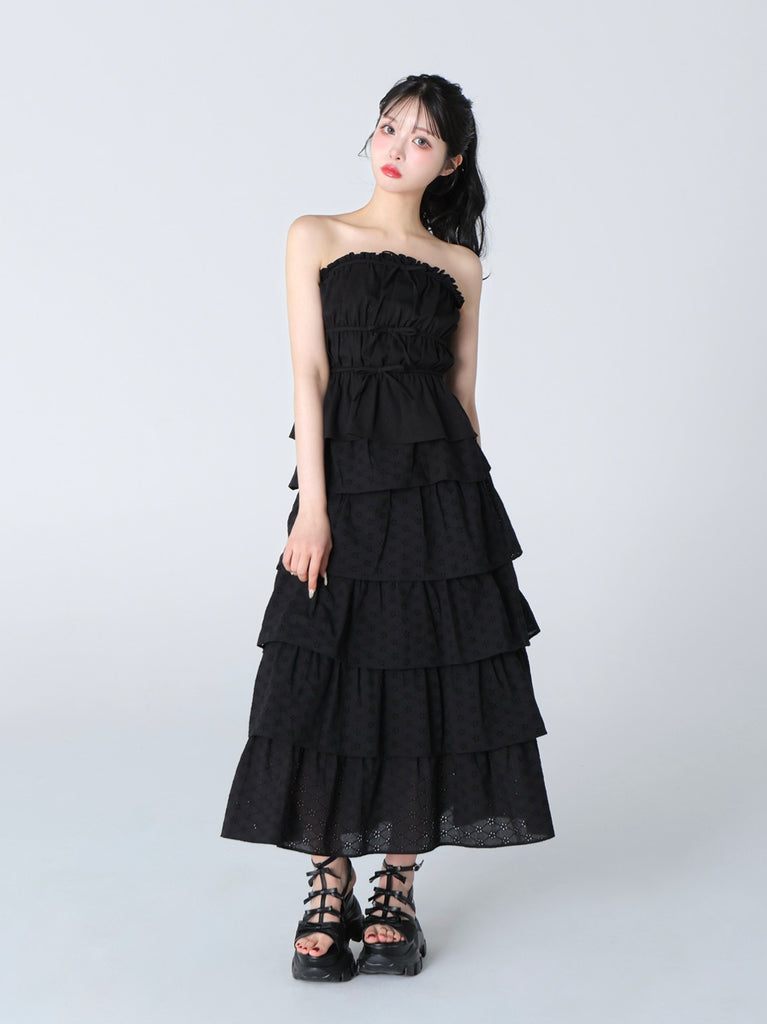 Cotton lace tiered long skirt(eme10477)
