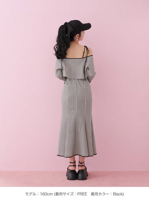 Gingham check ensemble long onepiece(eme10812)
