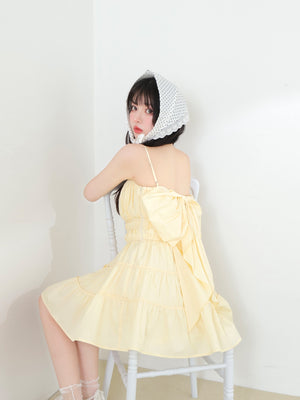 Back ribbon gather flare mini onepiece(eme10704)