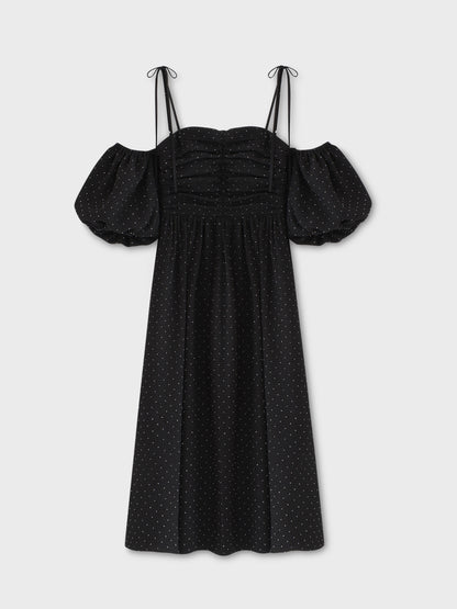 Puff sleeves studded long onepiece(eme10487)