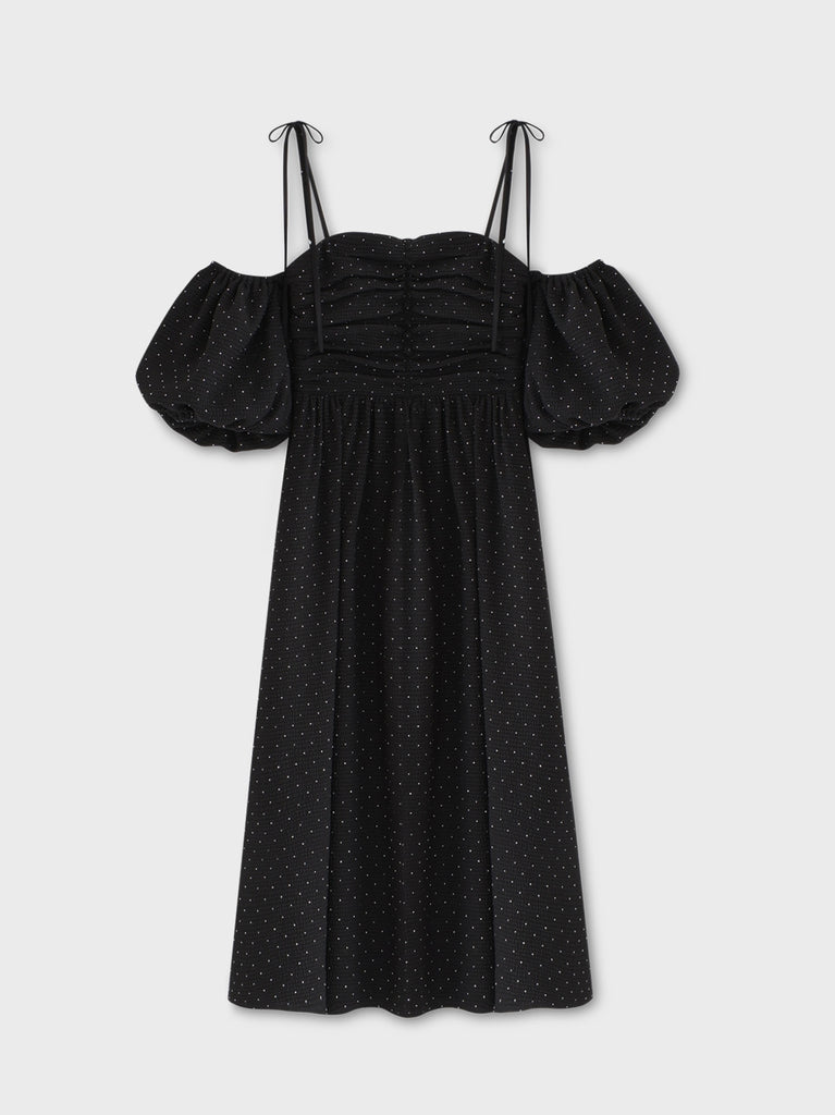 Puff sleeves studded long onepiece(eme10487)