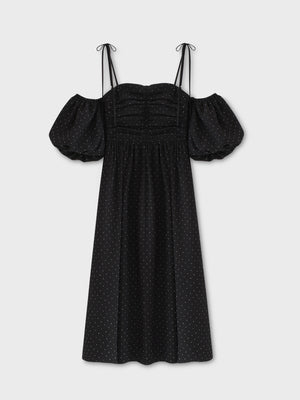 Puff sleeves studded long onepiece(eme10487)