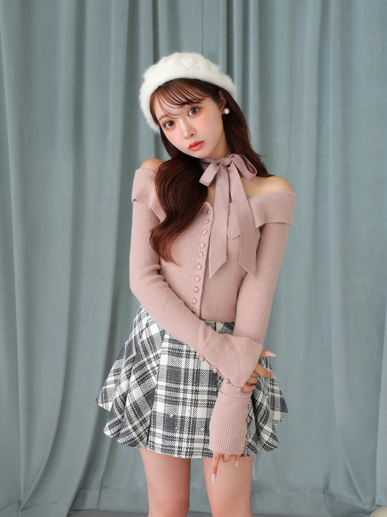 Bijou check flare mini skirt(eme10368)