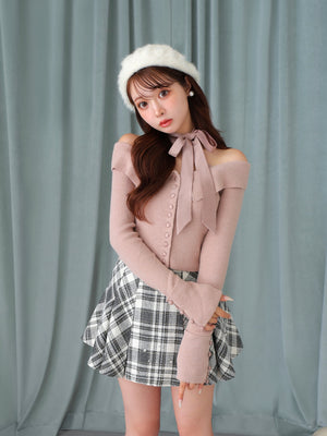 Bijou check flare mini skirt(eme10368)