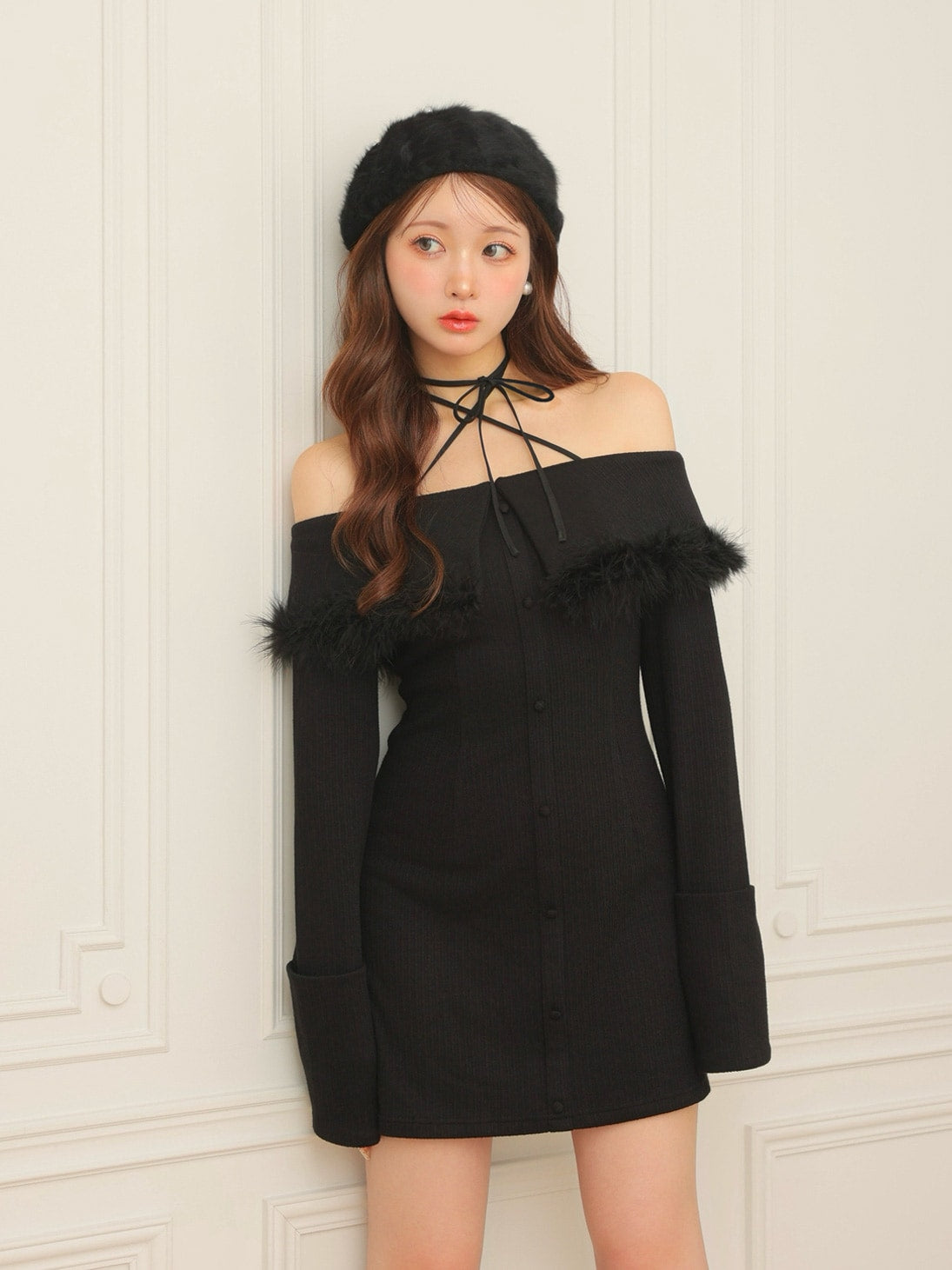 2way feather collar mini onepiece(eme10375)