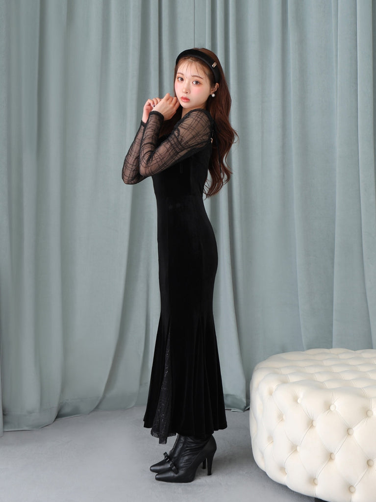 Velvet sheer long onepiece(eme10553)