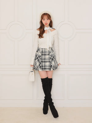 Roving check box pleated skirt(eme10726)