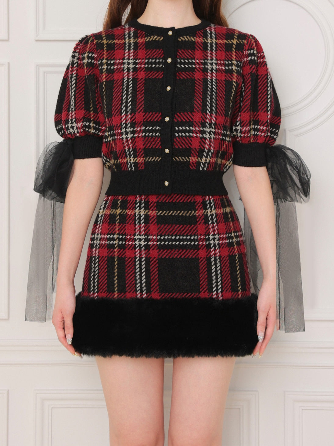 Royal tartan puff tops(eme10777)