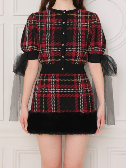 Royal tartan puff tops(eme10777)