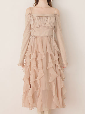 Ruffle frill chiffon docking onepiece(eme10769)