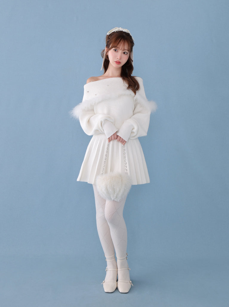 Fur bijou off shoulder mini onepiece(eme10483)