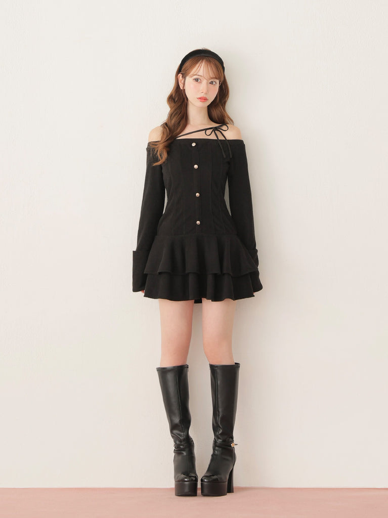 【Pre Order】Ribbon strap tiered frill mini onepiece(eme10811)
