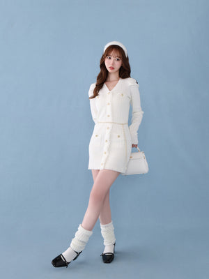 Lace trim wide rib knit mini onepiece(eme10785)