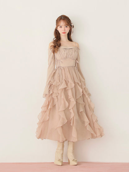 Ruffle frill chiffon docking onepiece(eme10769)