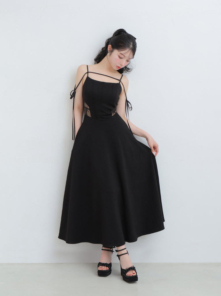 Side lace smooth ribbon onepiece(eme10394)