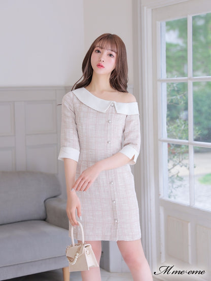 【SALE】 One shoulder tweed dress (eme10217)