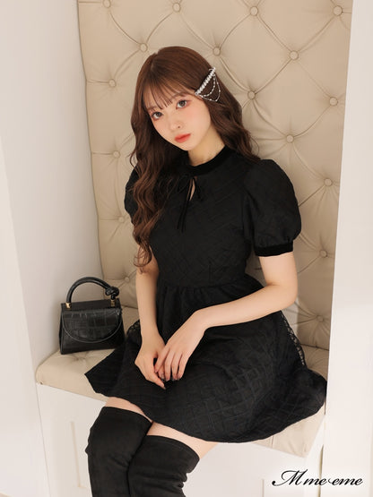 【SALE】 Black ribbon volume dress (eme10235)