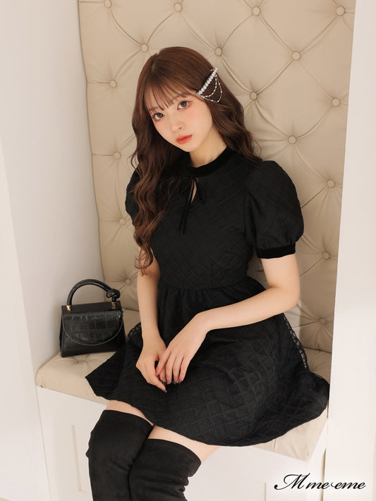 【SALE】 Black ribbon volume dress (eme10235)