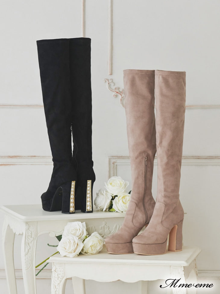 【SALE】Pearl heel knee high boots (eme10280)