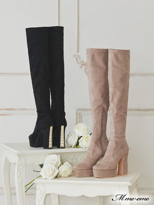 【SALE】Pearl heel knee high boots (eme10280)