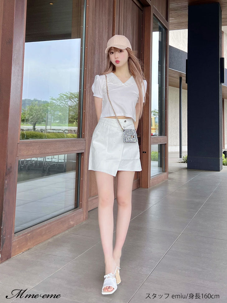 【SALE】Rhinestone denim mini skirt(eme10406)