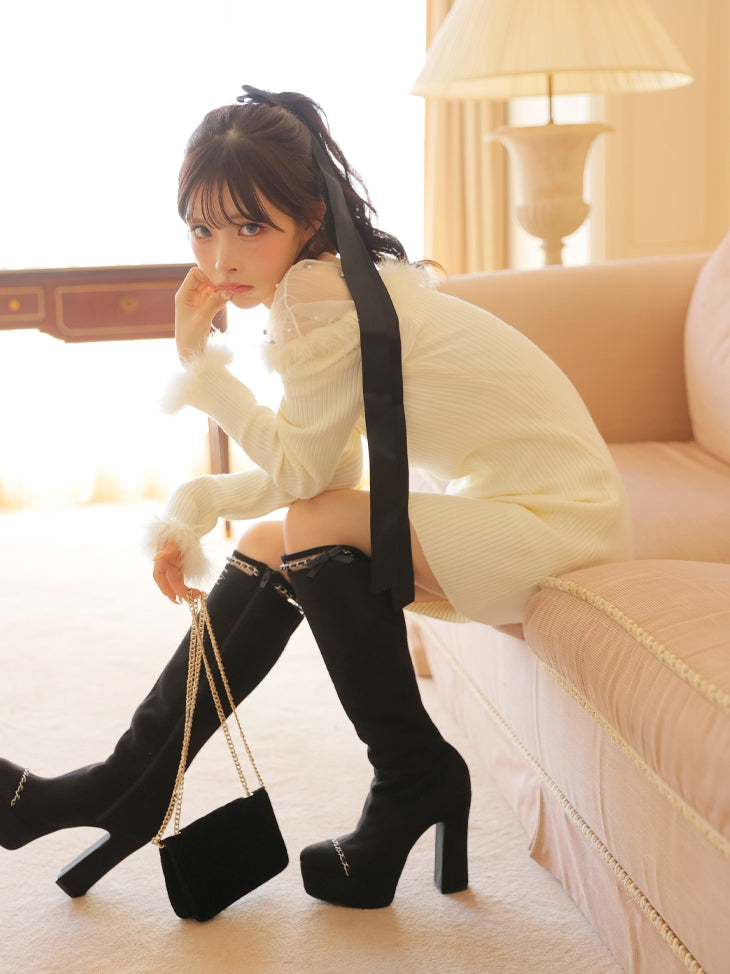 【SALE】Cut design chain long boots (eme10328)