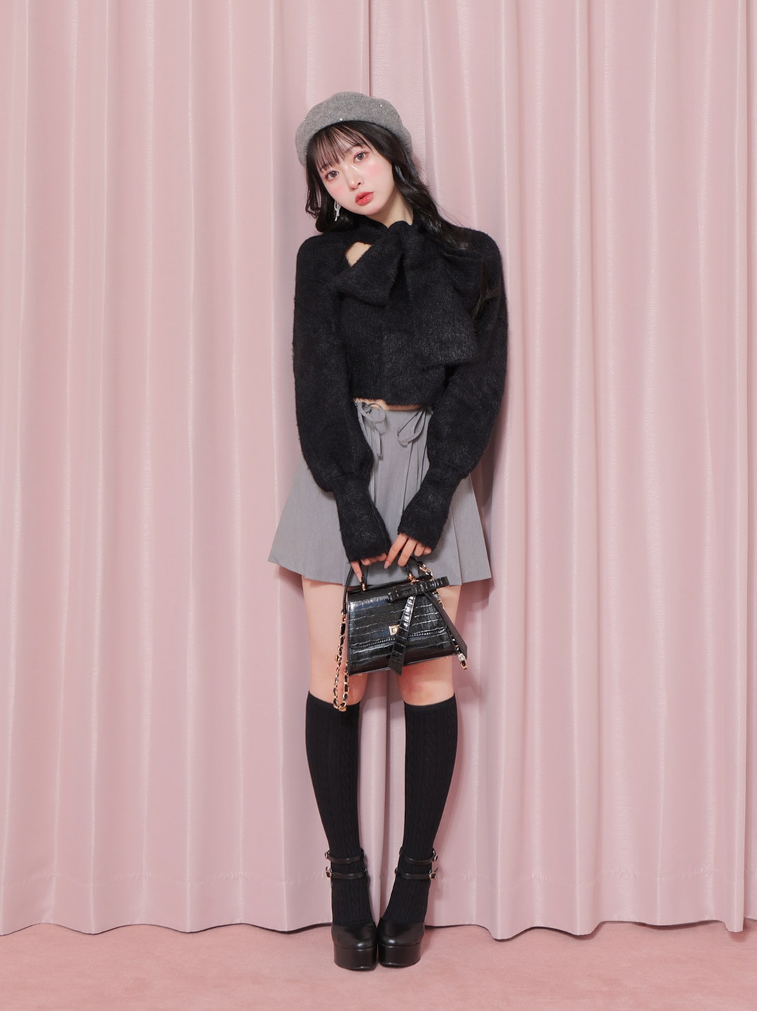 【SALE】Waist bijou pleated skirt (eme10432)