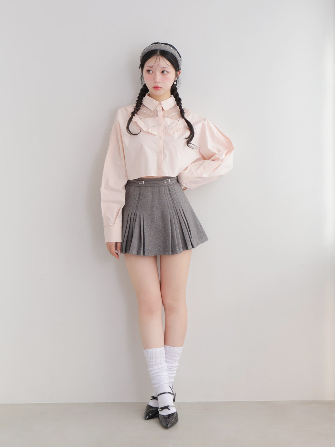 Belt design pleats mini skirt(eme10362)