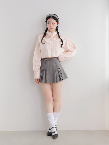 Belt design pleats mini skirt(eme10362)