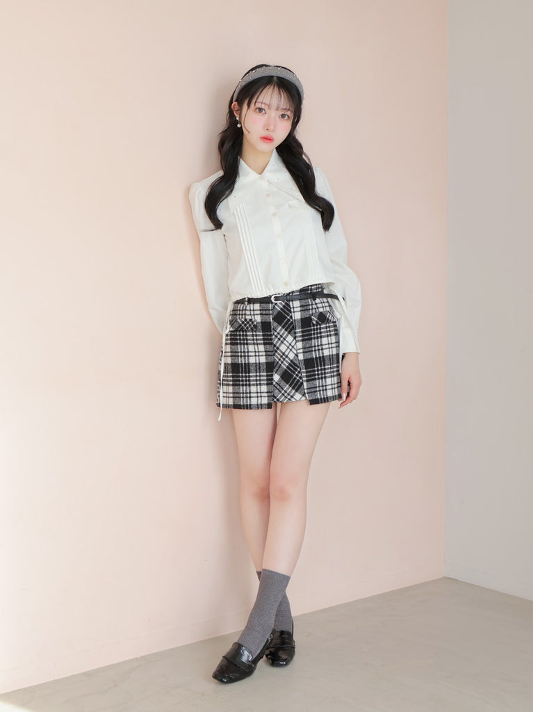 High waist check mini skirt(eme10449)