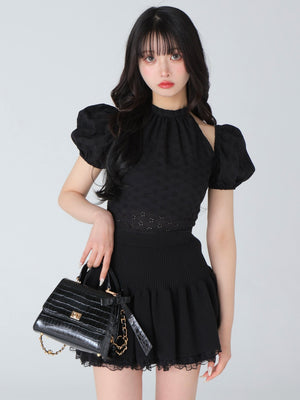 Cotton lace cut-out tops(eme10476)