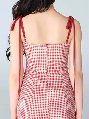 Gingham check ensemble long onepiece(eme10812)