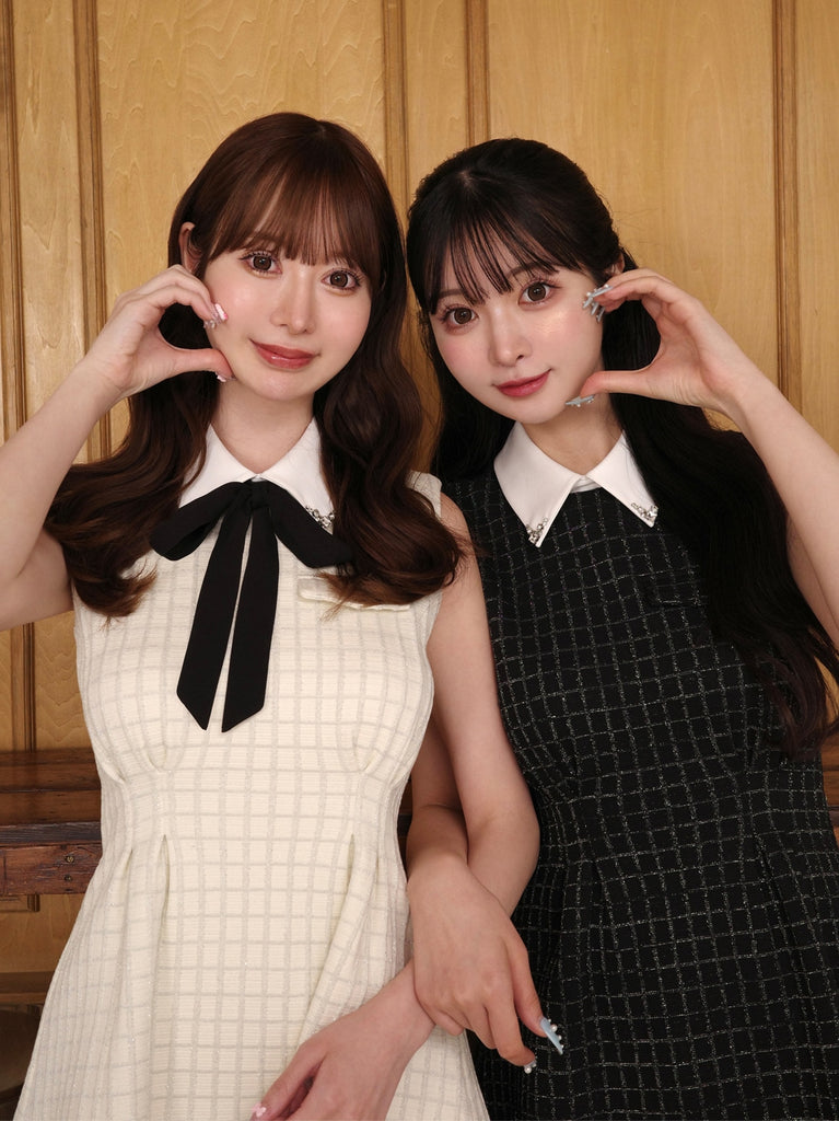 Bijou collar ribbon mini onepiece(eme10518)