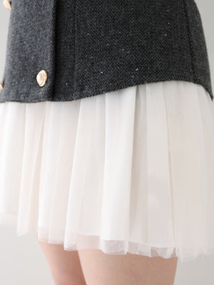 【Pre Order】Wool herringbone tulle onepiece(eme10782)