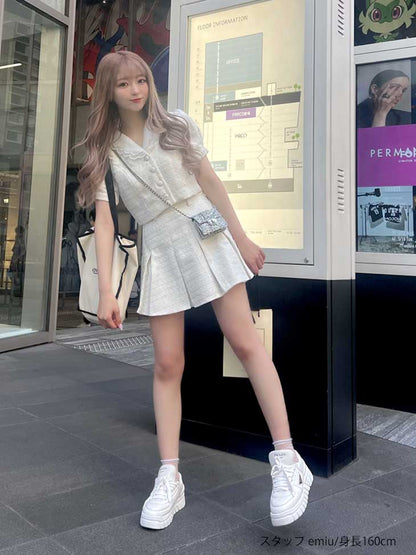 【SALE】Tweed pleated skirt (eme10414)