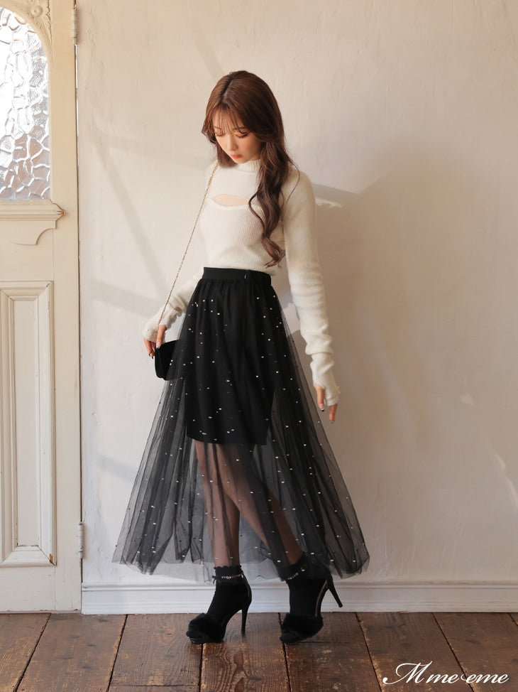 【SALE】Bijou tulle long skirt (eme10420)