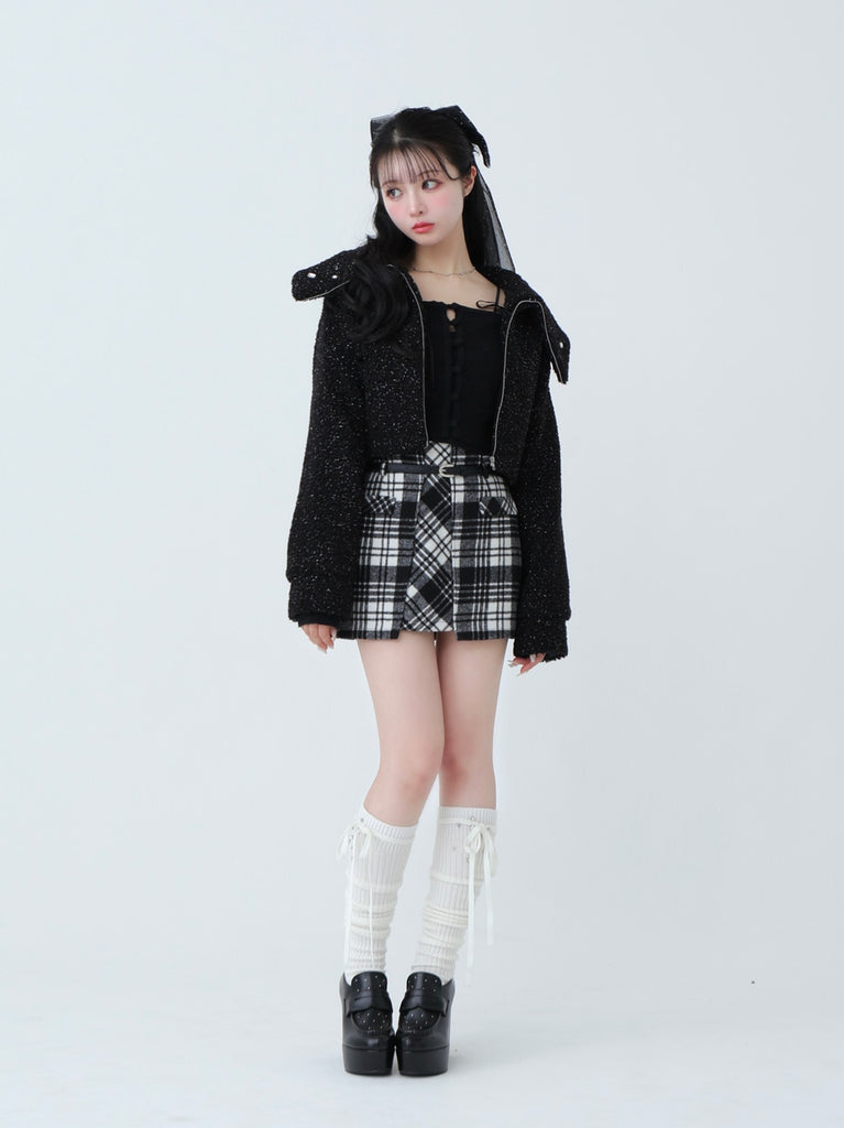 High waist check mini skirt(eme10449)