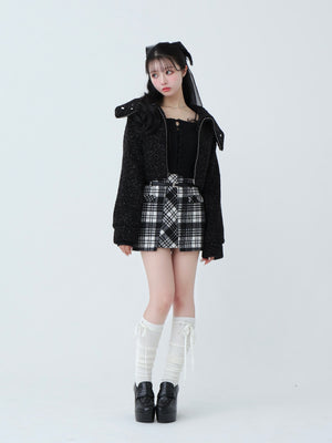 High waist check mini skirt(eme10449)