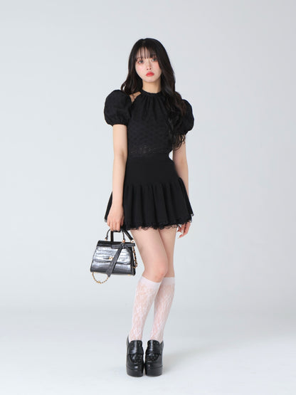 Cotton lace cut-out tops(eme10476)