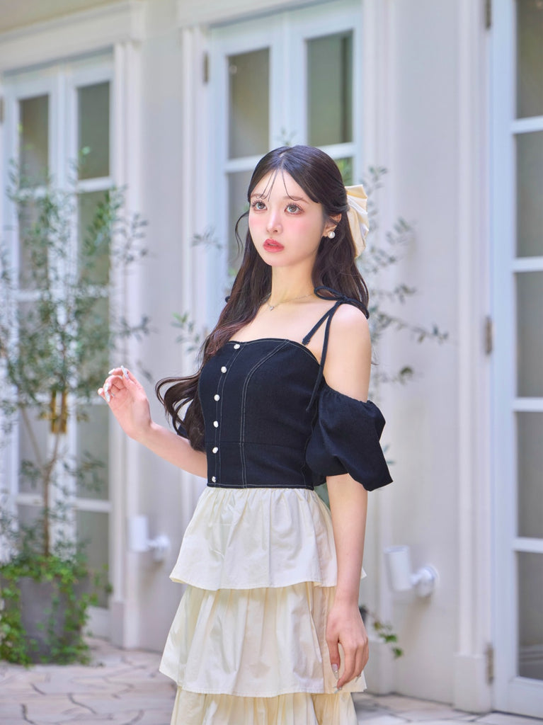 denim docking tiered one piece(eme10389)