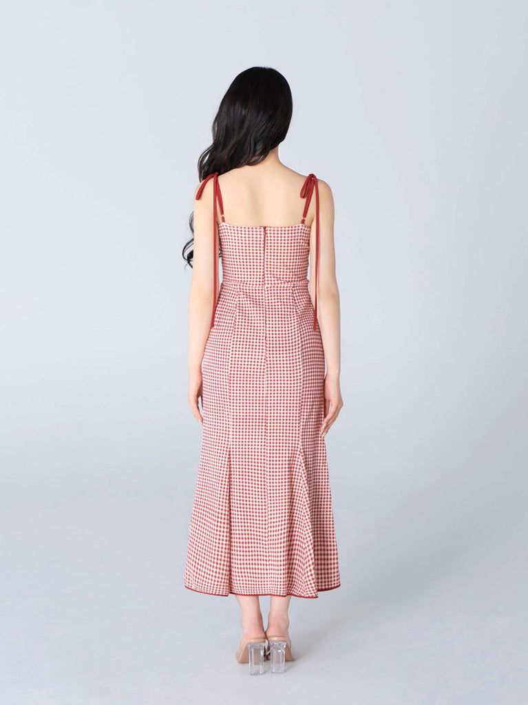 Gingham check ensemble long onepiece(eme10812)