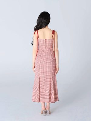 Gingham check ensemble long onepiece(eme10812)