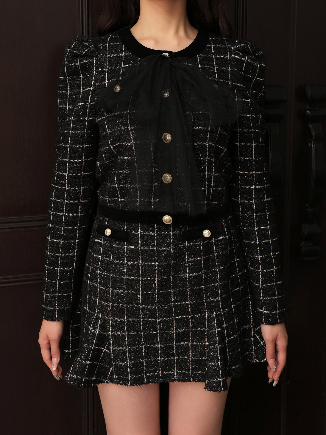 【Pre Order】Classic tweed flared mini skirt(eme10730)