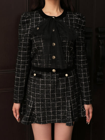 【Pre Order】Classic tweed flared mini skirt(eme10730)