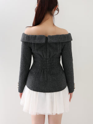 【Pre Order】Wool herringbone tulle onepiece(eme10782)