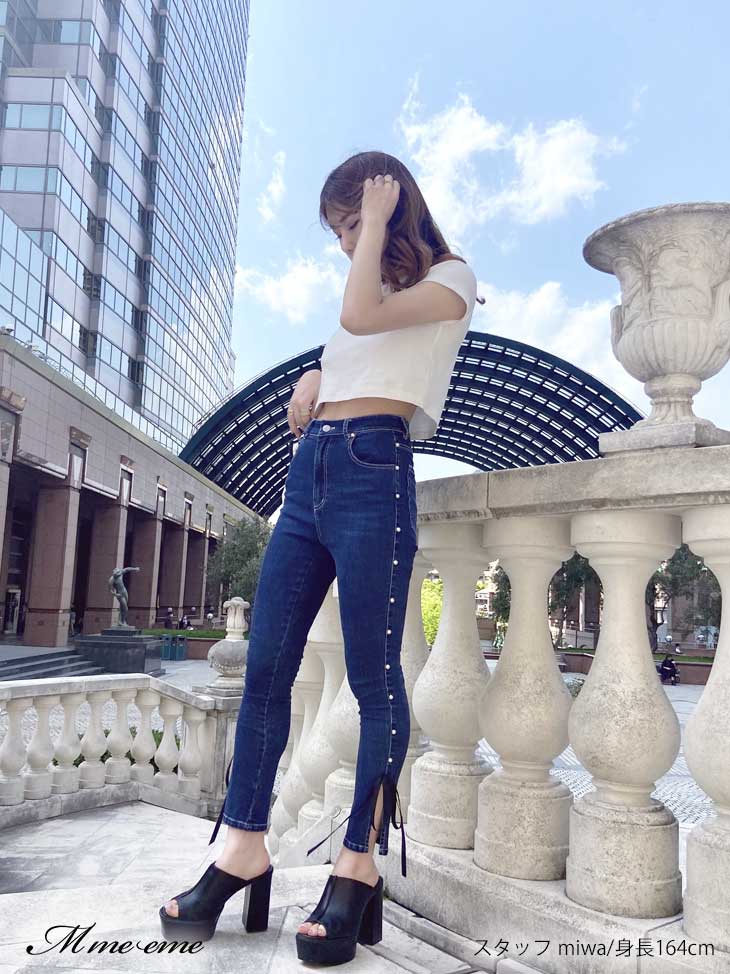 【SALE】Ribbon skinny denim (eme10128)