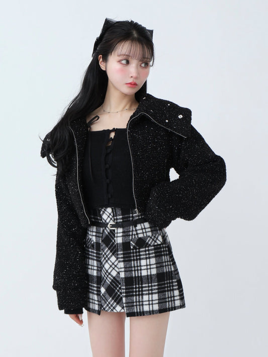 High waist check mini skirt(eme10449)