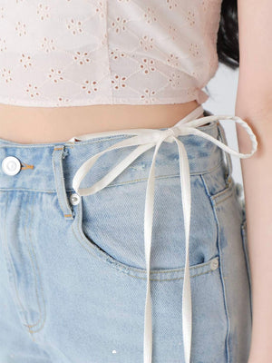 Side ribbon straight denim(eme10390)