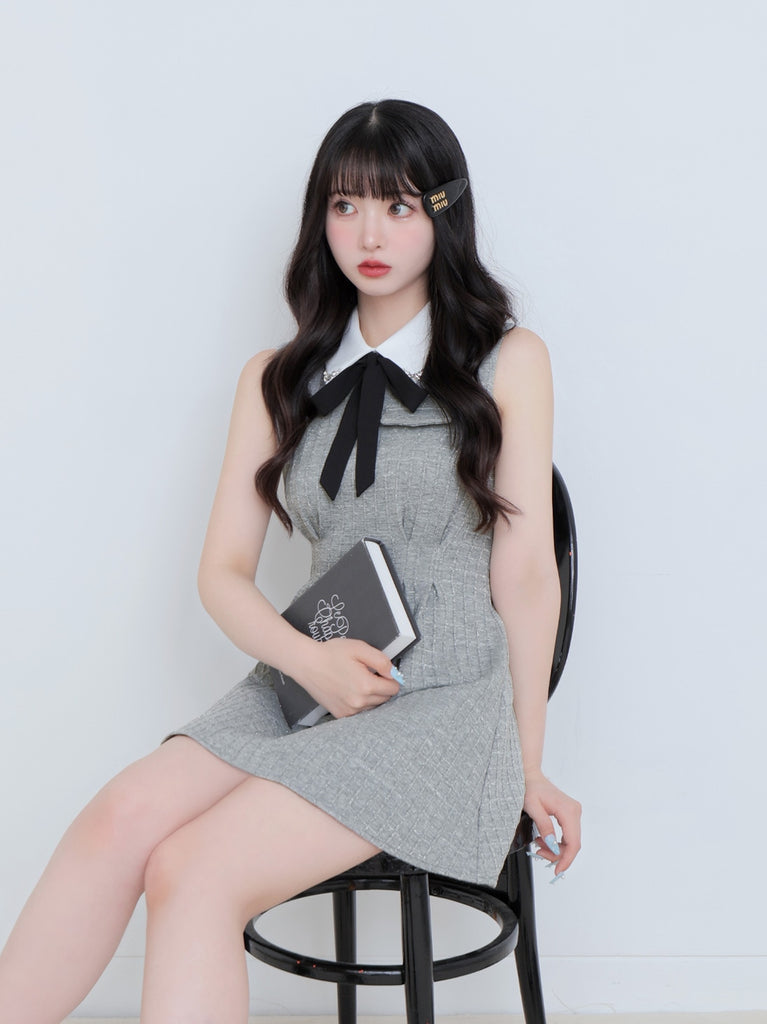 Bijou collar ribbon mini onepiece(eme10518)